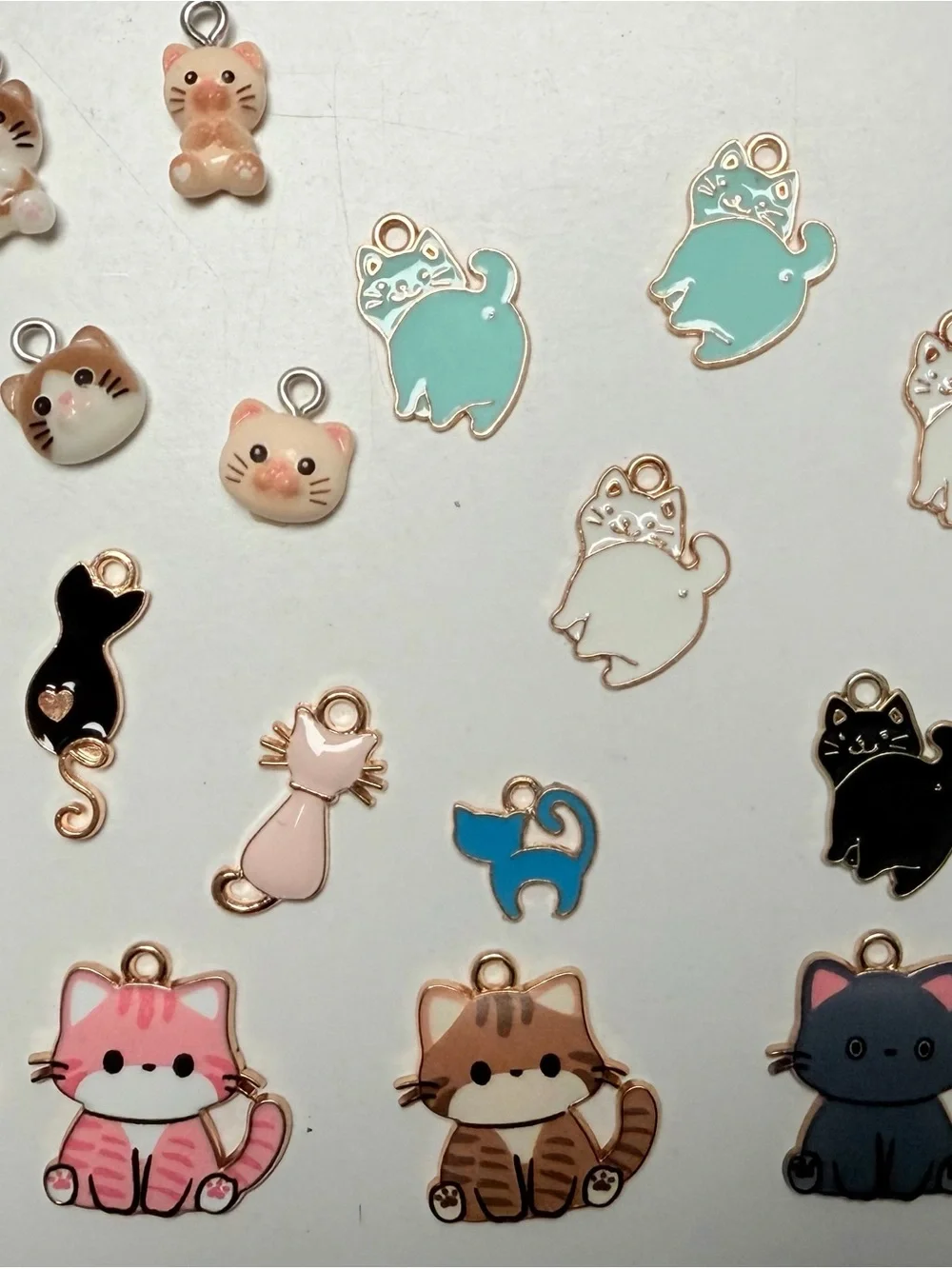 Cat Charm Pack - Assorted Mint, Pink, Black, Brown & Cream Cat Pendants